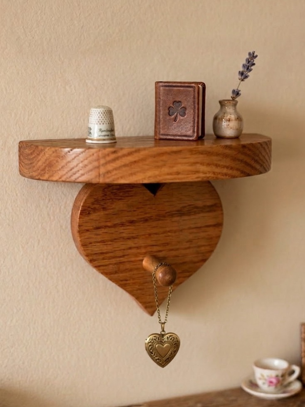 Handcrafted Heart Wood Wall Shelf with Shaker Peg